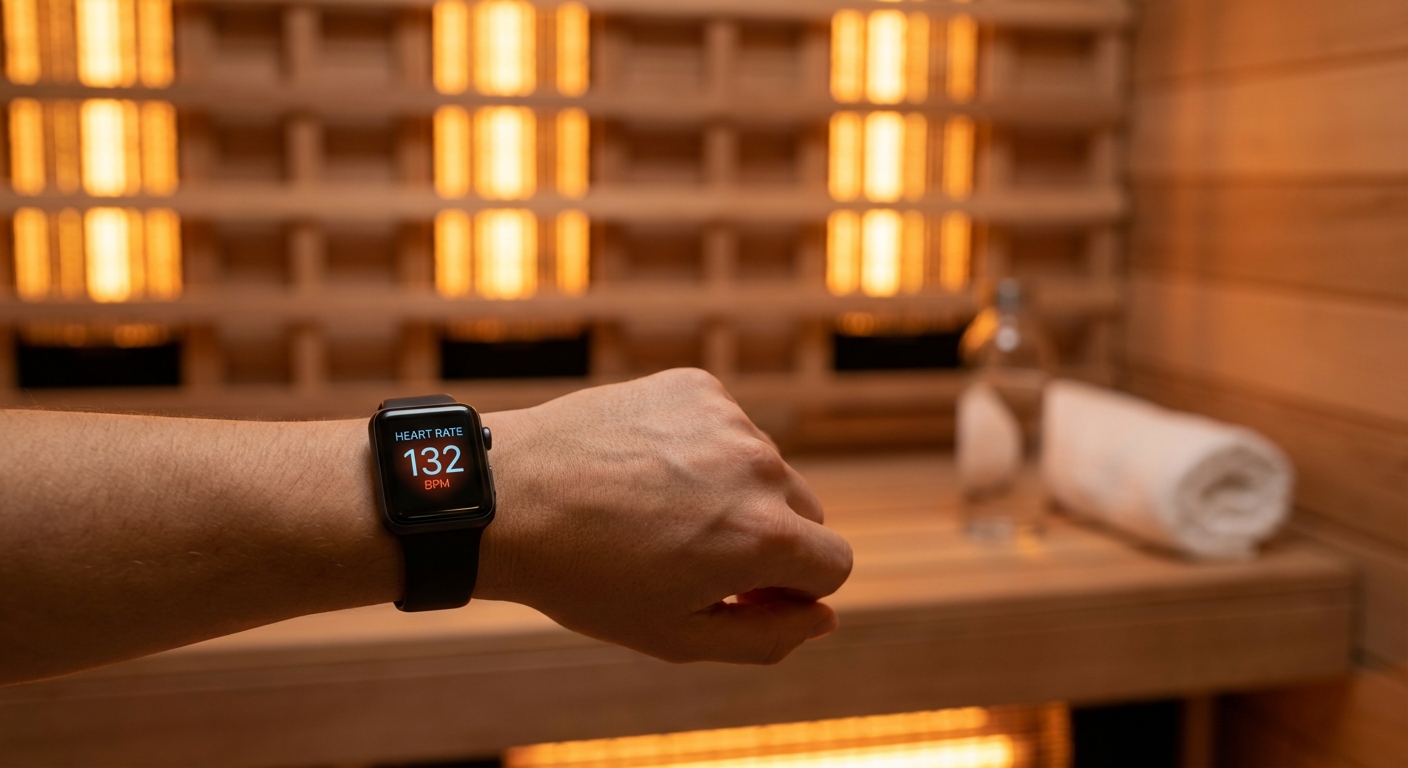 Heart rate and blood pressure monitoring during sauna session showing cardiovascular response