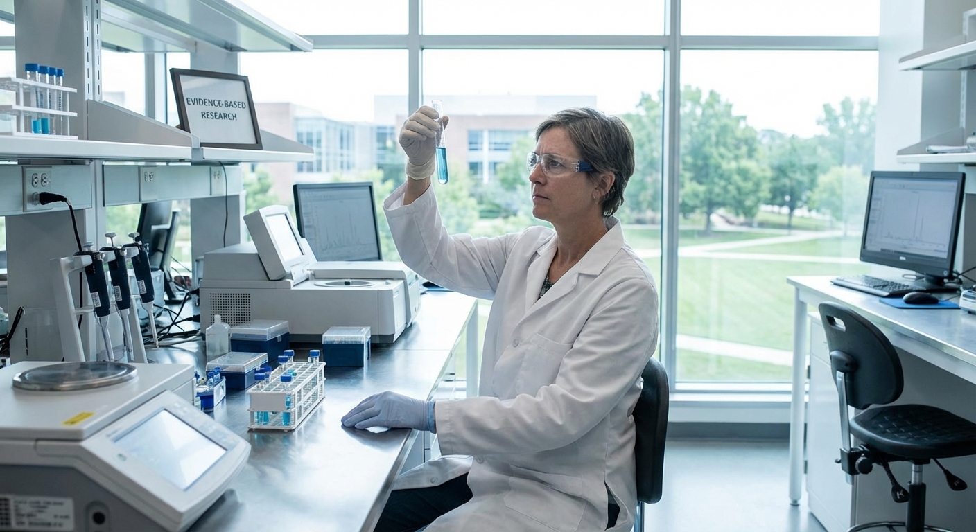Scientist examining test tubes representing need for controlled research