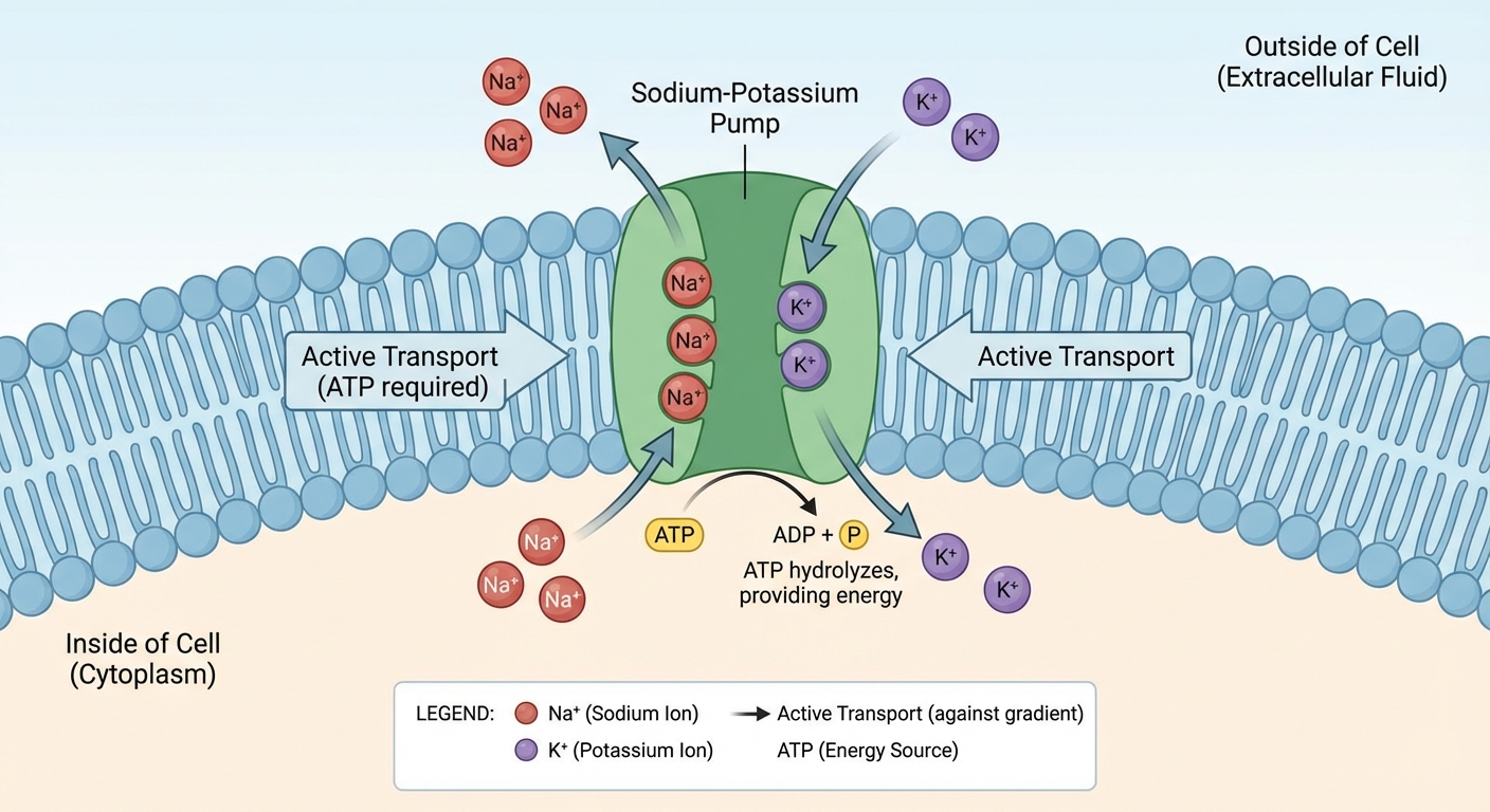 Diagram showing sodium-potassium pump in cell membrane
