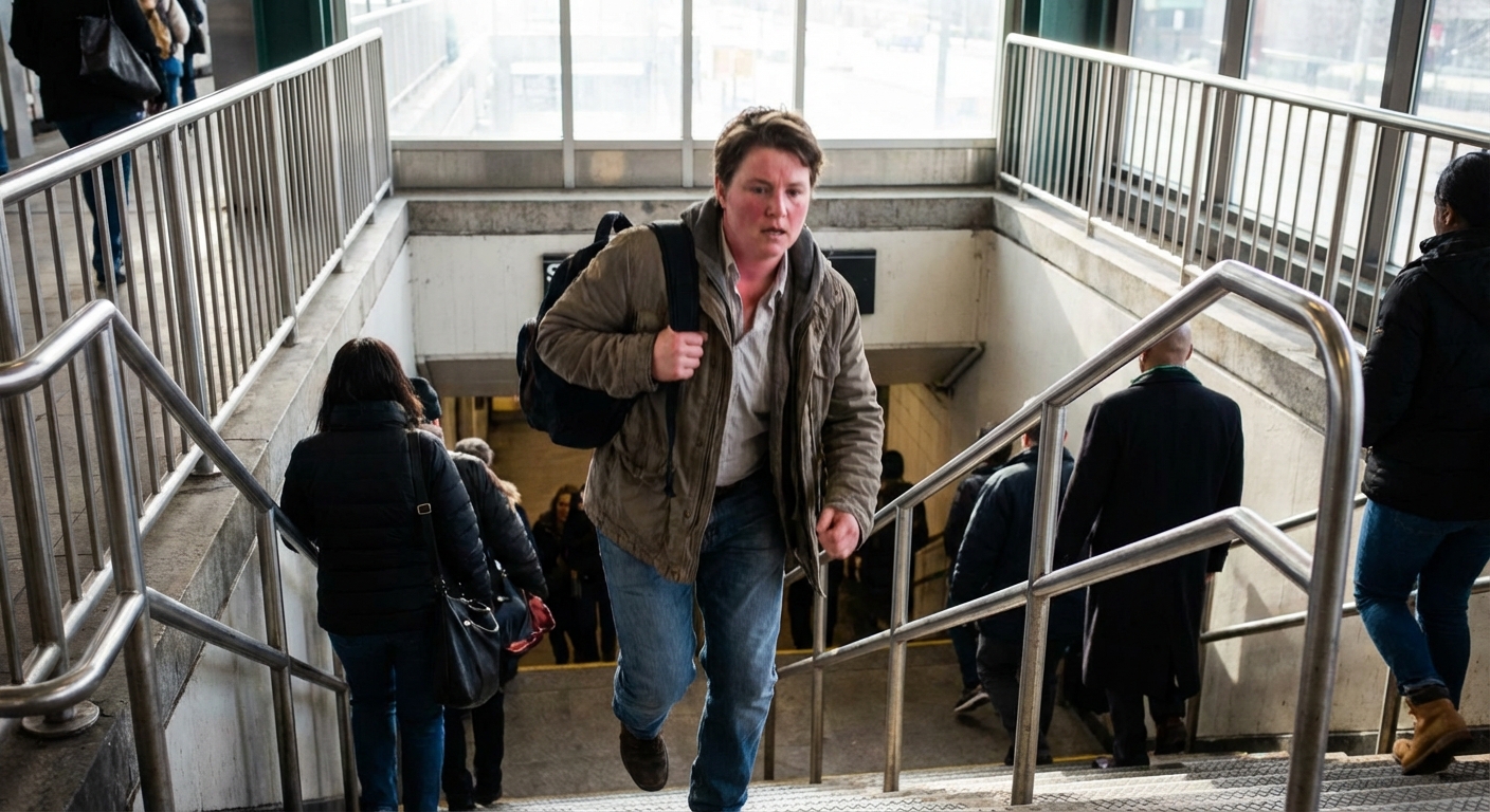 Person taking stairs vigorously as an exercise snack opportunity