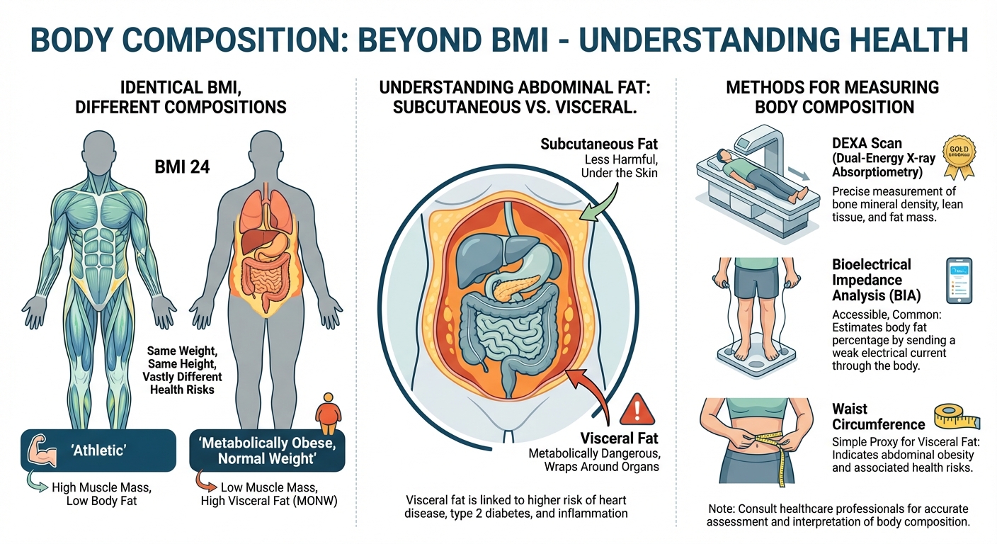 Body composition assessment showing the difference between BMI and actual body composition metrics