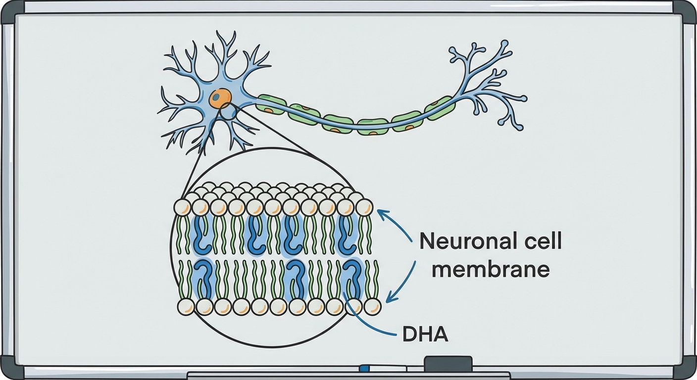 Illustration of omega-3 fatty acids in neuronal cell membranes