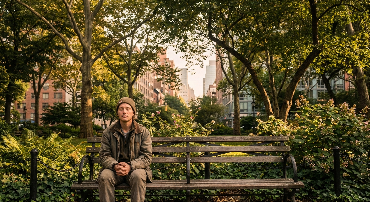 Urban park with mature trees showing accessible nature for city dwellers