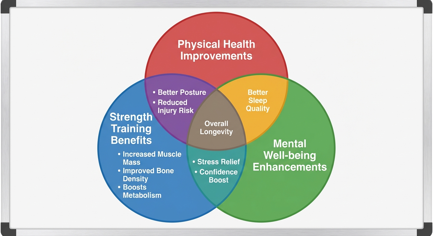 Venn diagram showing combined health benefits of strength plus endurance training
