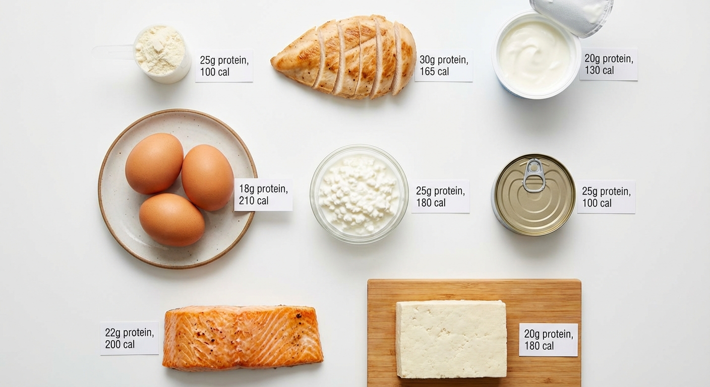 High-protein foods arranged by protein density for easy comparison