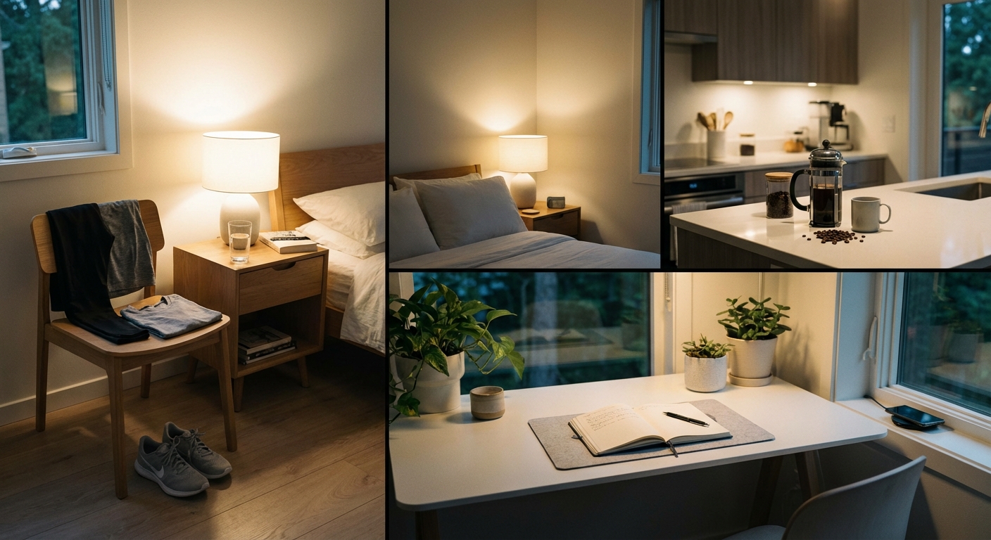 Simple morning routine essentials laid out the night before