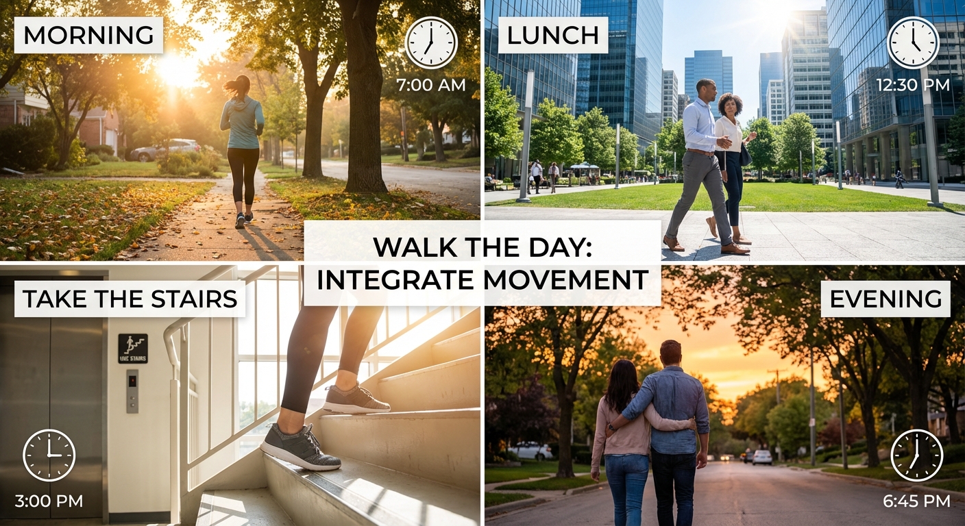 Multiple scenarios showing opportunities for walking throughout the day