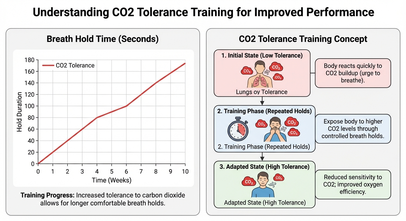 Chart showing how CO2 tolerance training improves over time and correlates with reduced anxiety