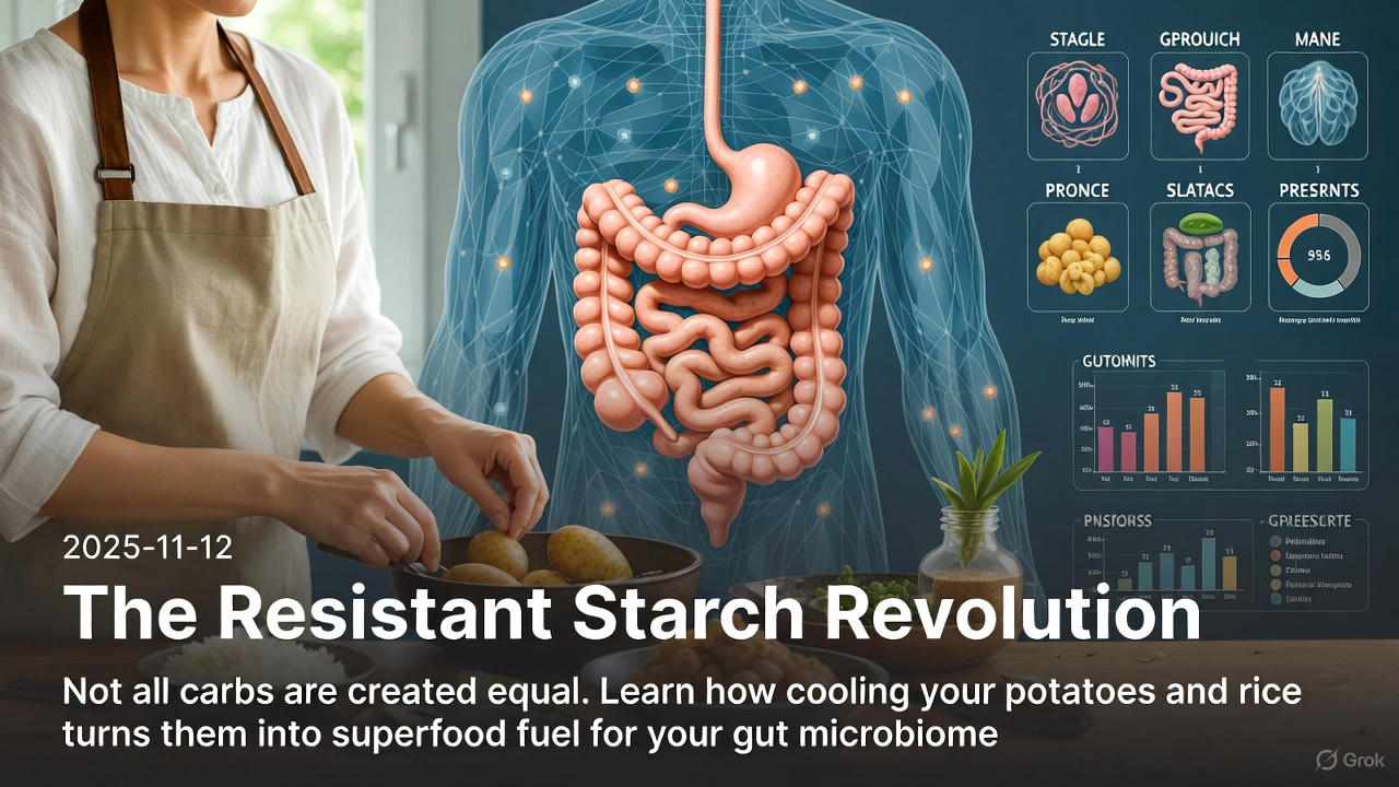 A bowl of colorful potato salad and cold rice on a wooden table illustrating resistant starch sources