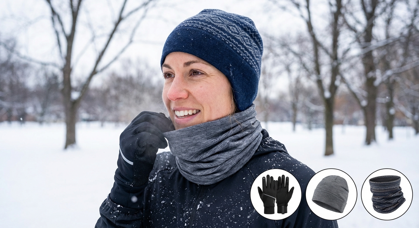 Runner demonstrating proper cold weather extremity protection gear