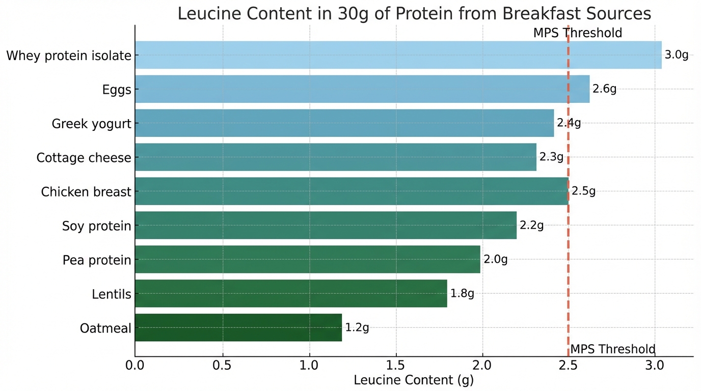Comparison of leucine content per 30g protein from various breakfast foods