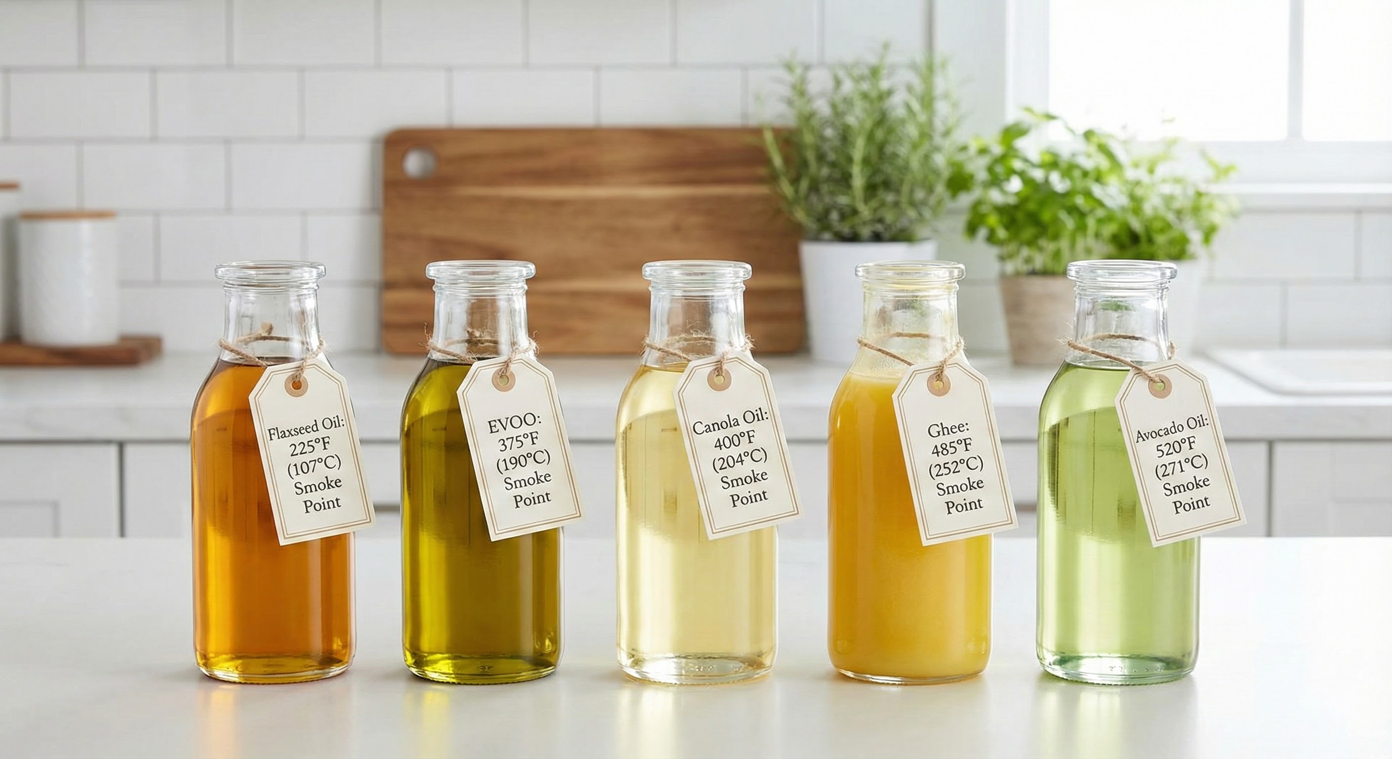 Various cooking oils arranged by smoke point from low to high