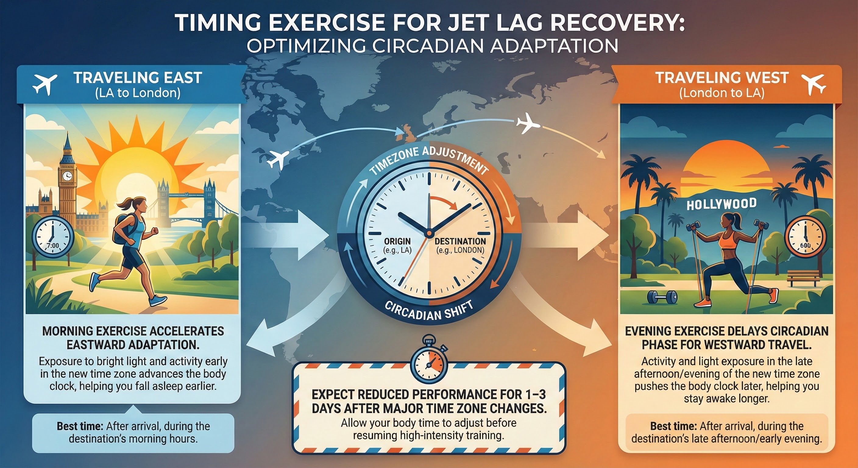 Jet lag and exercise timing recommendations