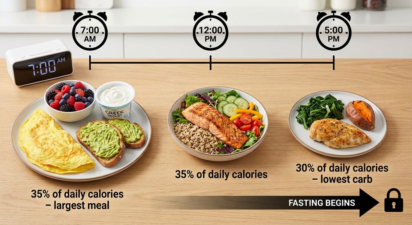 Example meal distribution for circadian-aligned eating throughout the day
