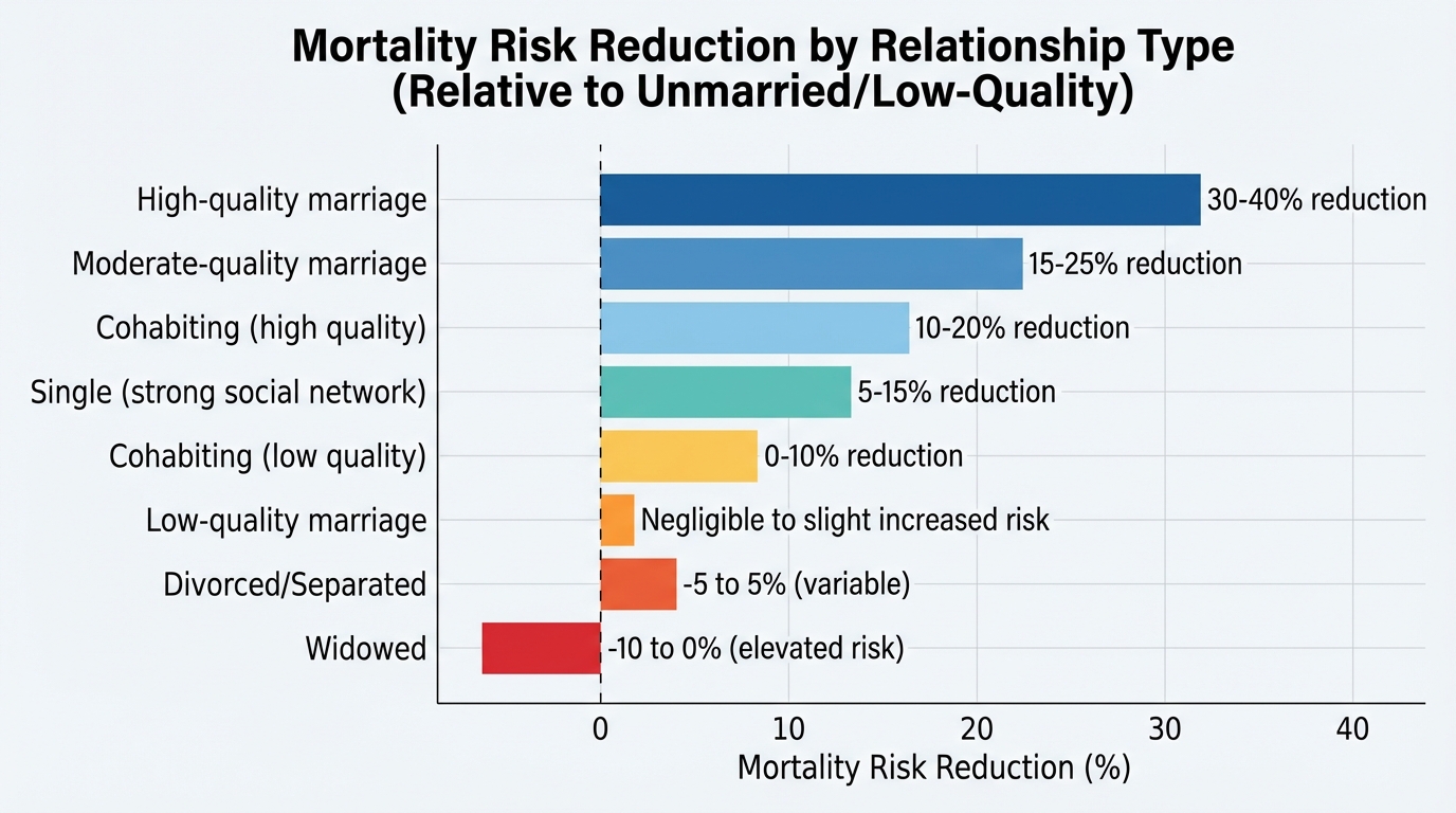 Chart showing mortality risk reduction across different relationship types and qualities