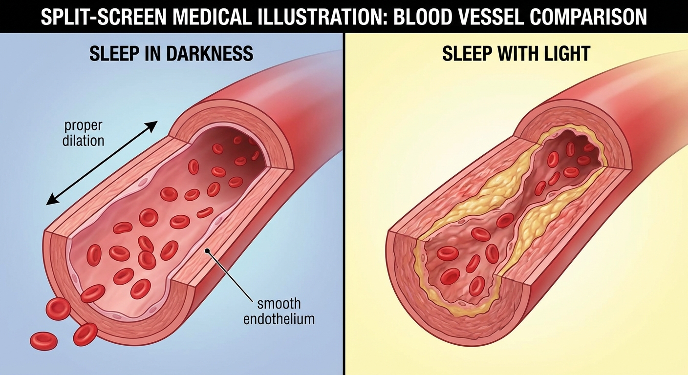 Comparison of blood vessel health in dark versus light-exposed sleep conditions