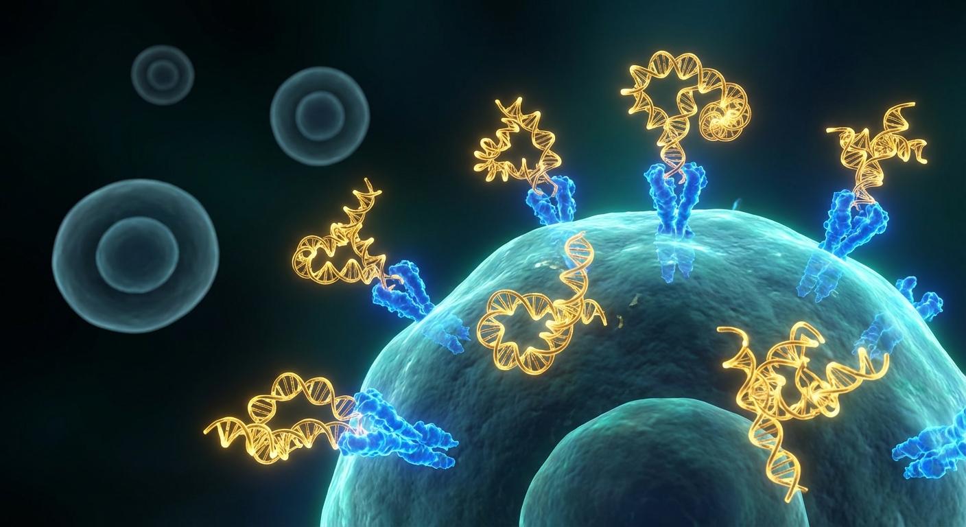 Microscopic visualization of aptamer molecules binding to senescent cell surface markers