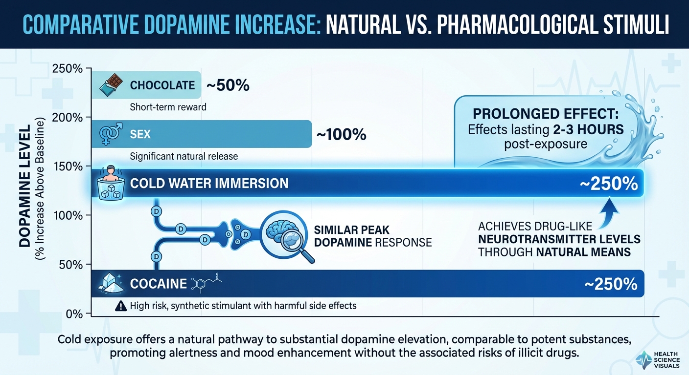 Infographic showing dopamine increases from various activities compared to cold plunge