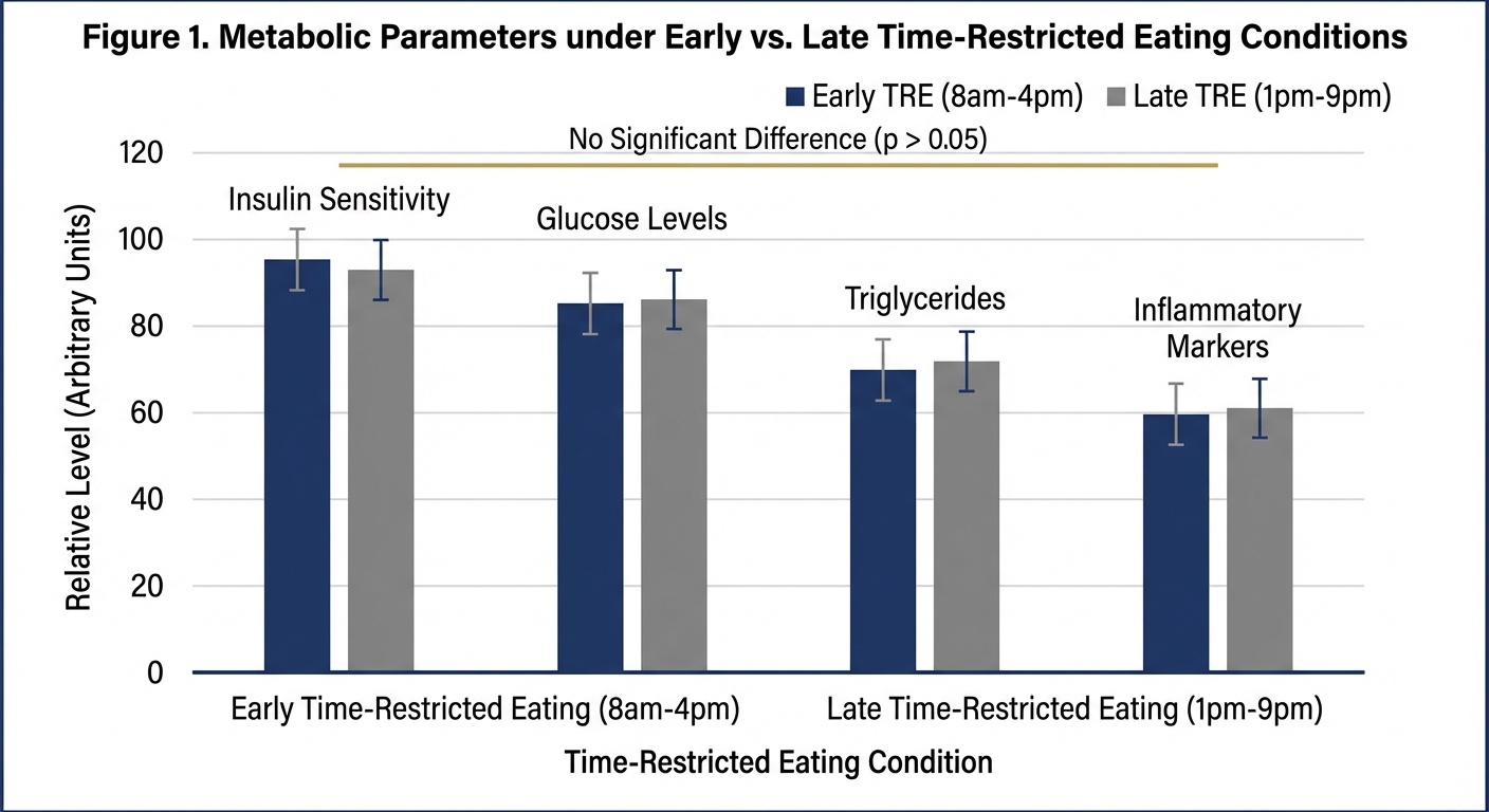 Graph showing metabolic markers remaining unchanged between early and late eating windows