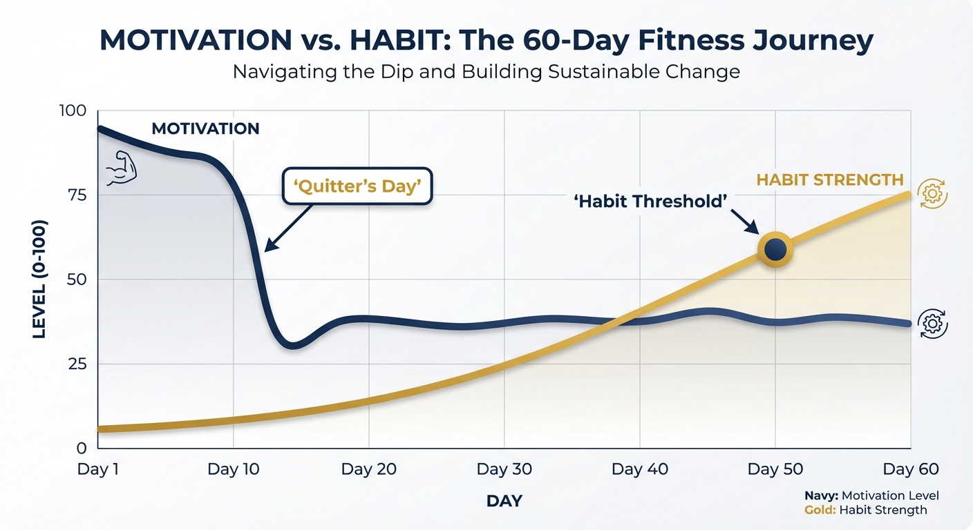 Graph showing motivation decline over the first month of a new exercise program