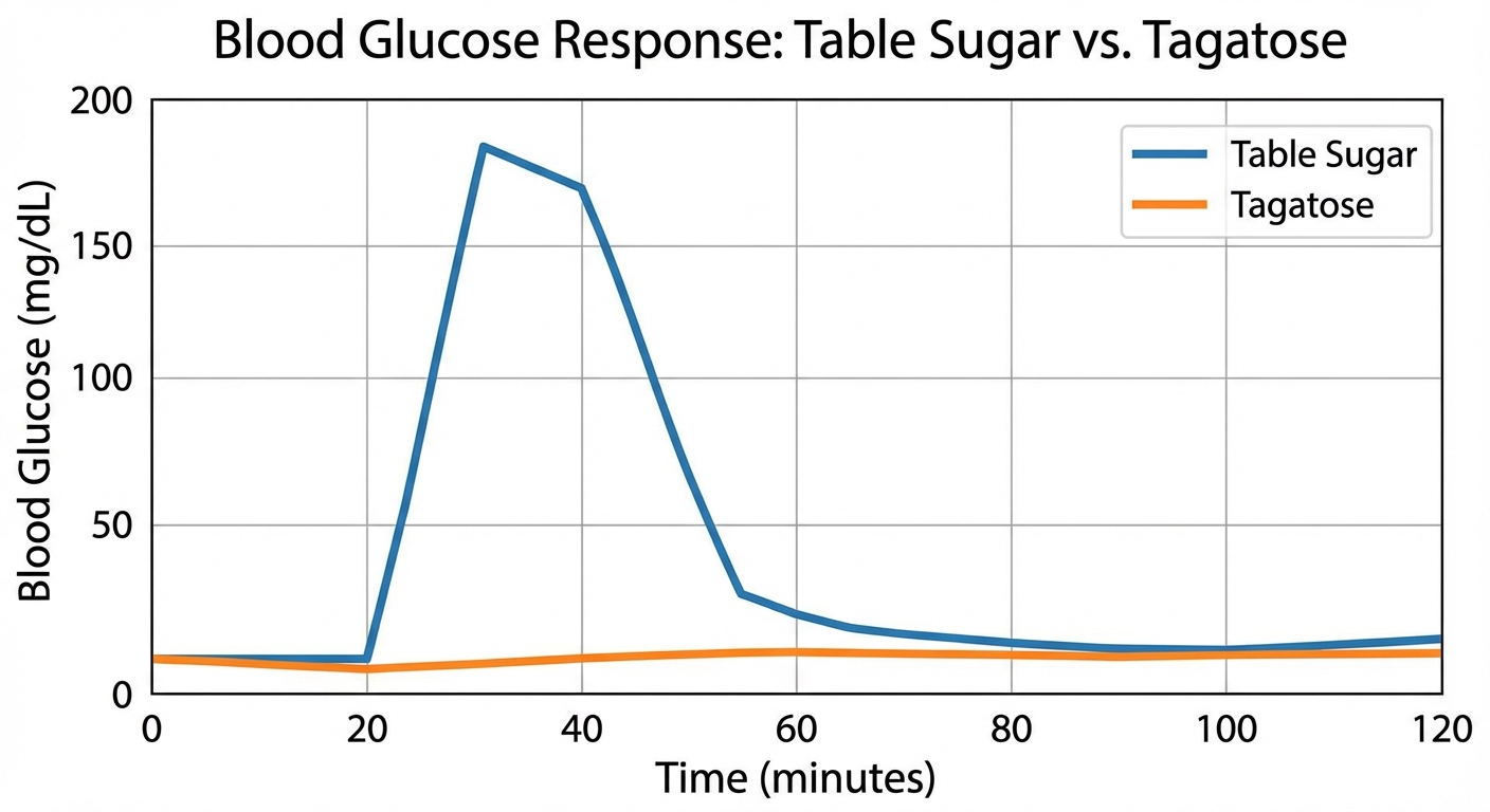 Blood glucose curve comparison showing tagatose versus table sugar response over time