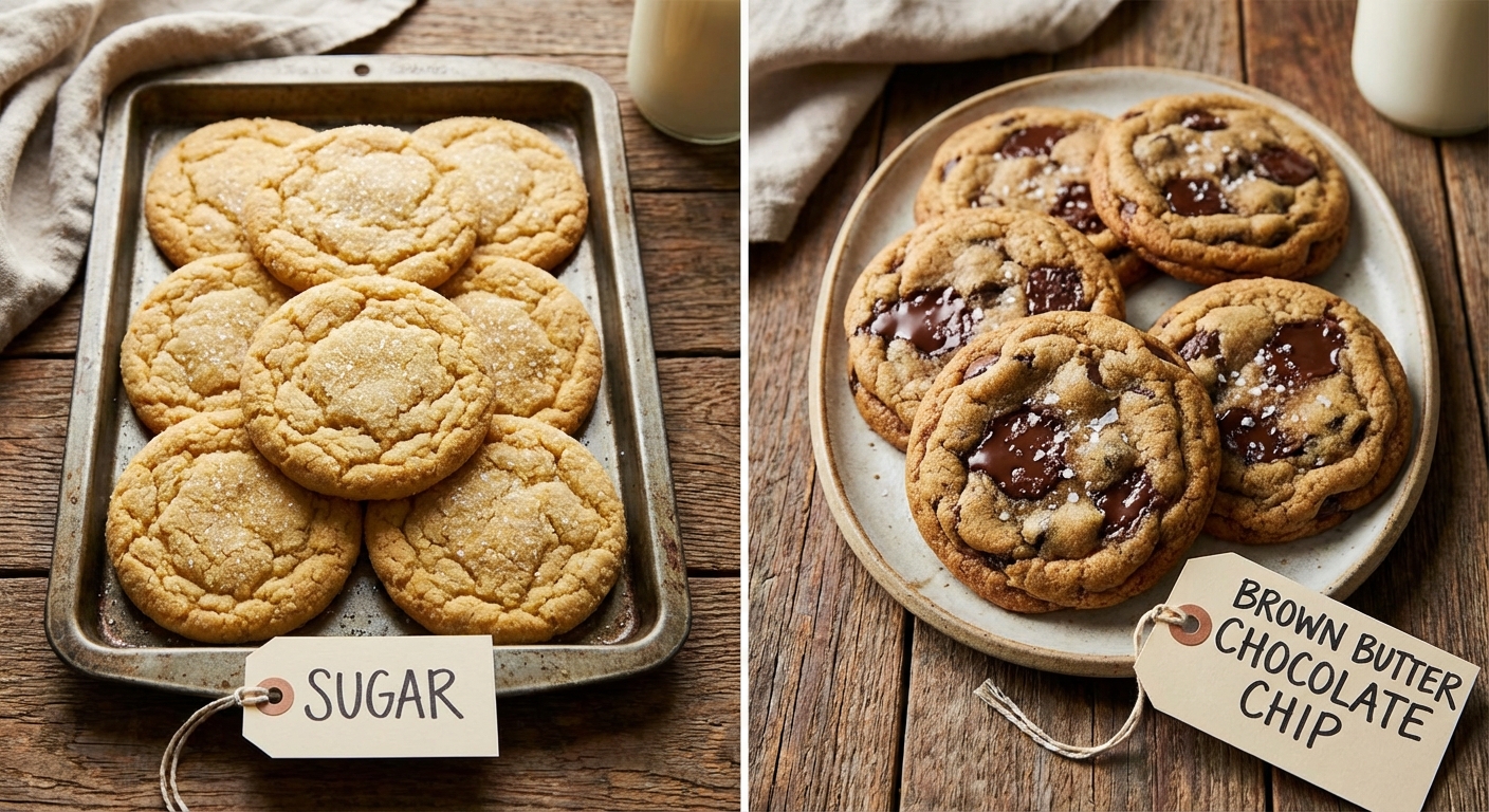 Side by side comparison of cookies baked with regular sugar and tagatose showing similar browning