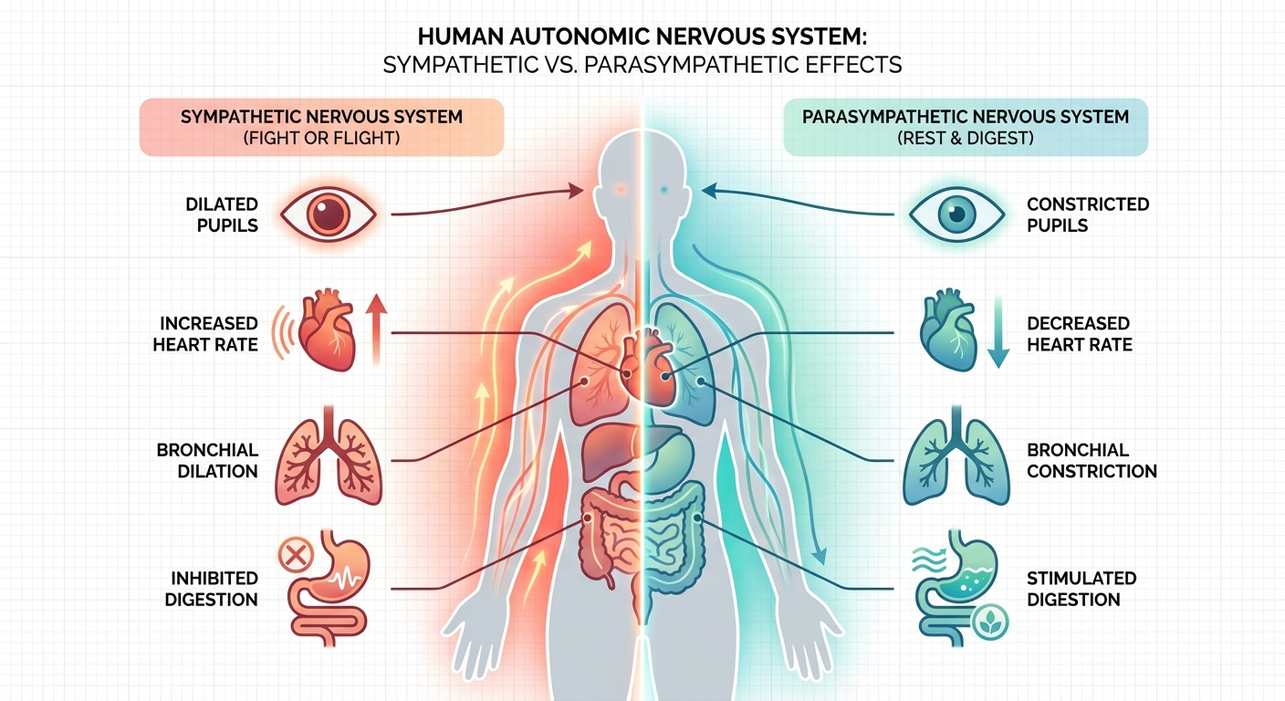 Infographic showing sympathetic versus parasympathetic nervous system responses in the body