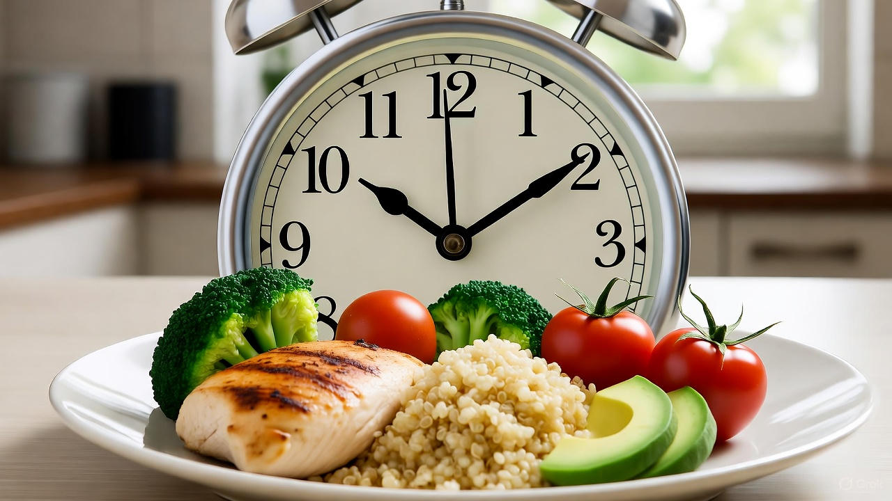 A timeline of meals from morning to evening showing metabolic changes throughout the day